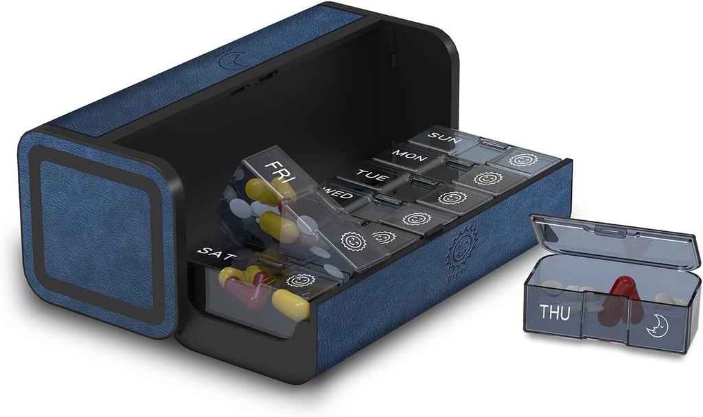Pill Organizer 2 φορές την ημέρα, Am Pm δύο φορές την υπόθεση ημερήσιων χαπιών, Αποσπώμενο κουτί μεγάλων ταξιδιών 7 ημέρα, Εβδομαδιαίο δοχείο χάπια για τη βιταμίνη ιατρική συμπλήρωμα ιχθυέλαιο (μπλε)