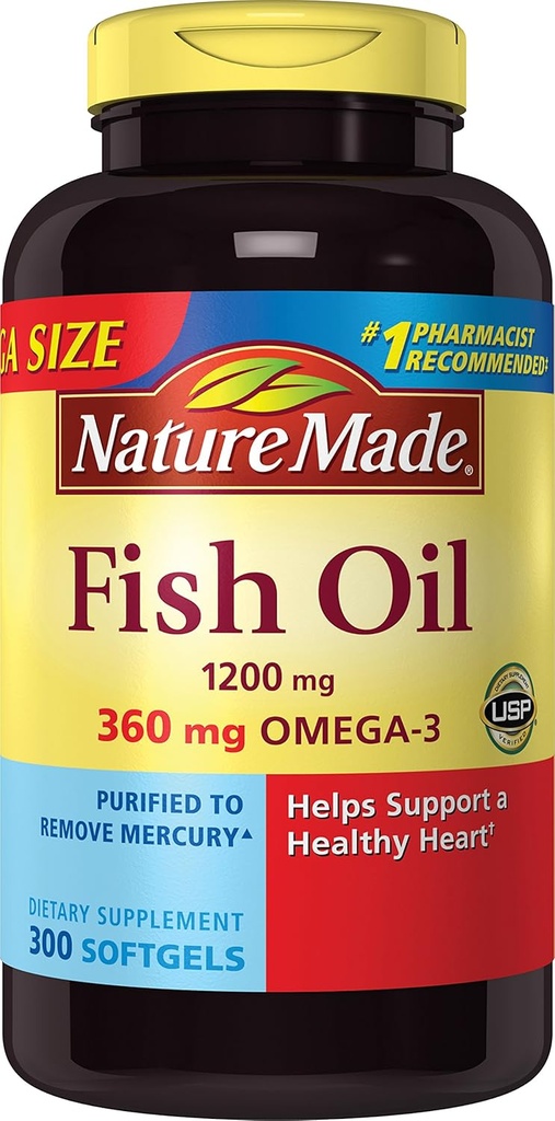 Nature 1200 mg of Fish Oil, 2400 per Service, 360 mg of Omega-3, 300 Softgels, 300 Kont (kırda 1)