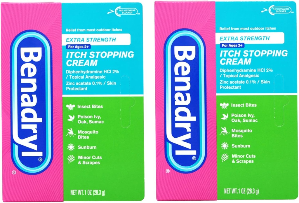 Benadryl Extra Strength Anti Itch Cream 1 Oz Tube (Pack of 2)