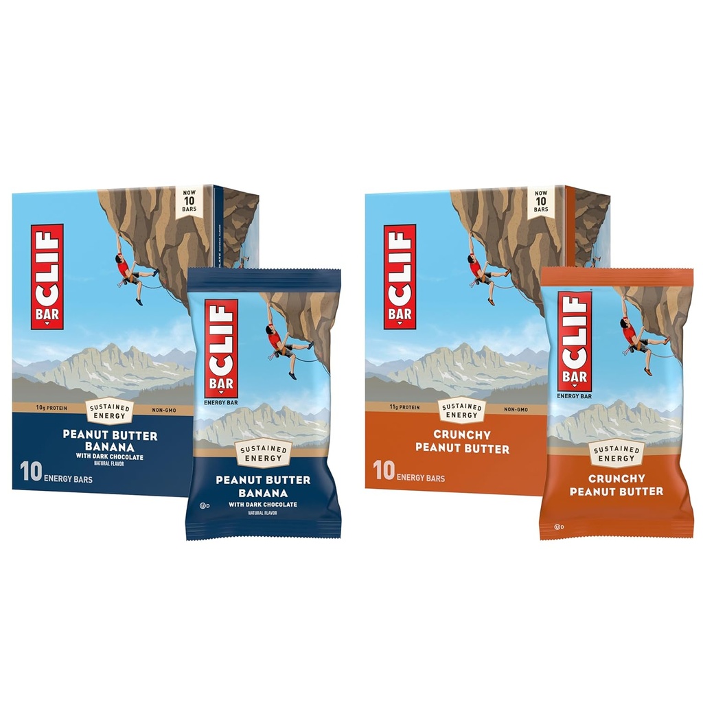 KAMP - Enerji Protein Barları - Crunchy Peanut Butter ve Peanut Butter Banana ile Dark Chocolate - Çeşitli Paket - Organik Oats ile Yap - Enerji Barlar - Non-GMO - (20 Pack)