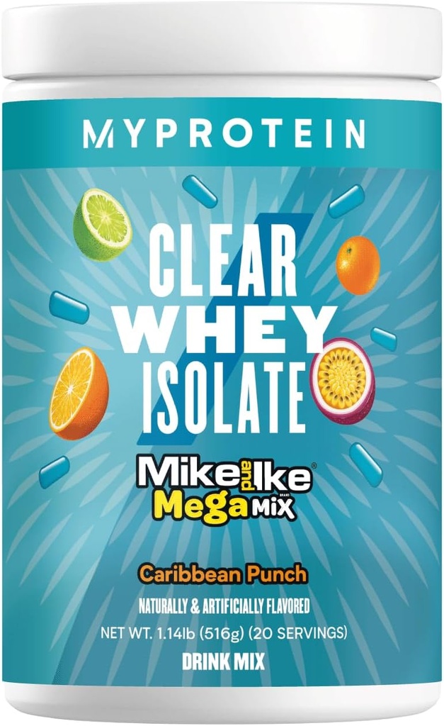 Myprotein Clear Whey Isolate Protein Powder, 1.1 Lb (20 Servings) Fruity Mike and IKE Caribbean Punch Drink Mix, 20g Protein per Serving, Daily Drink for Superior Performance