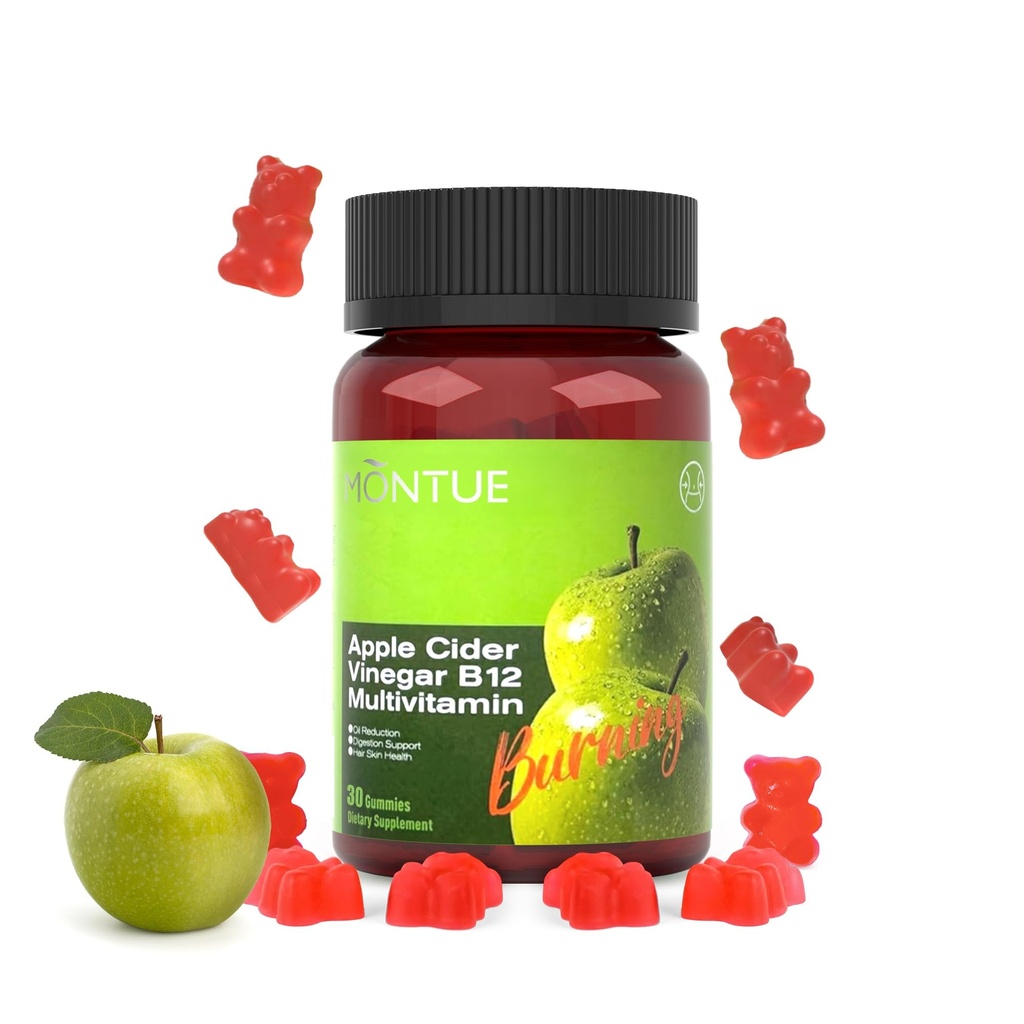 Apple Cider Vinegar Gummies B12 Multivitamin,ACV Supplement Gummy Vitamins,Vejetaryen Supplement for Women & Men,Non GMO, Support Normal Enerji Seviyeleri ve Gut Health 60 Gummies (30)