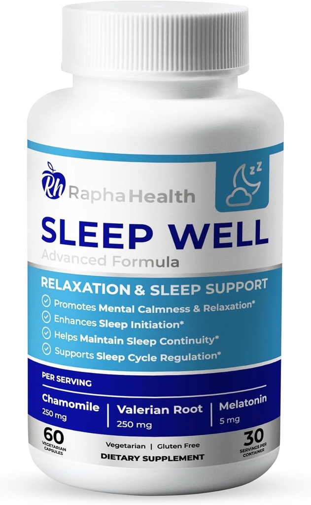 Sleep Well | Natural Sleep Aid Magnezyum Glycinate, Valerian Root ve Chamomile | Non-Habit Form | 60 Capsules - 30 Nights of Restful Sleep Aid Magnezyum
