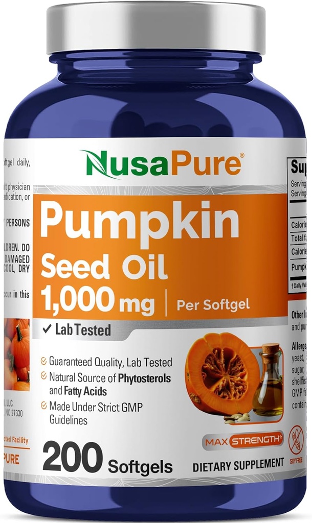 NusaPure Riley Tohum Yağı 1000 mg 200 Softgel Capsules (Non-GMO, Soyfree) Doğal Occurring Phytosterols