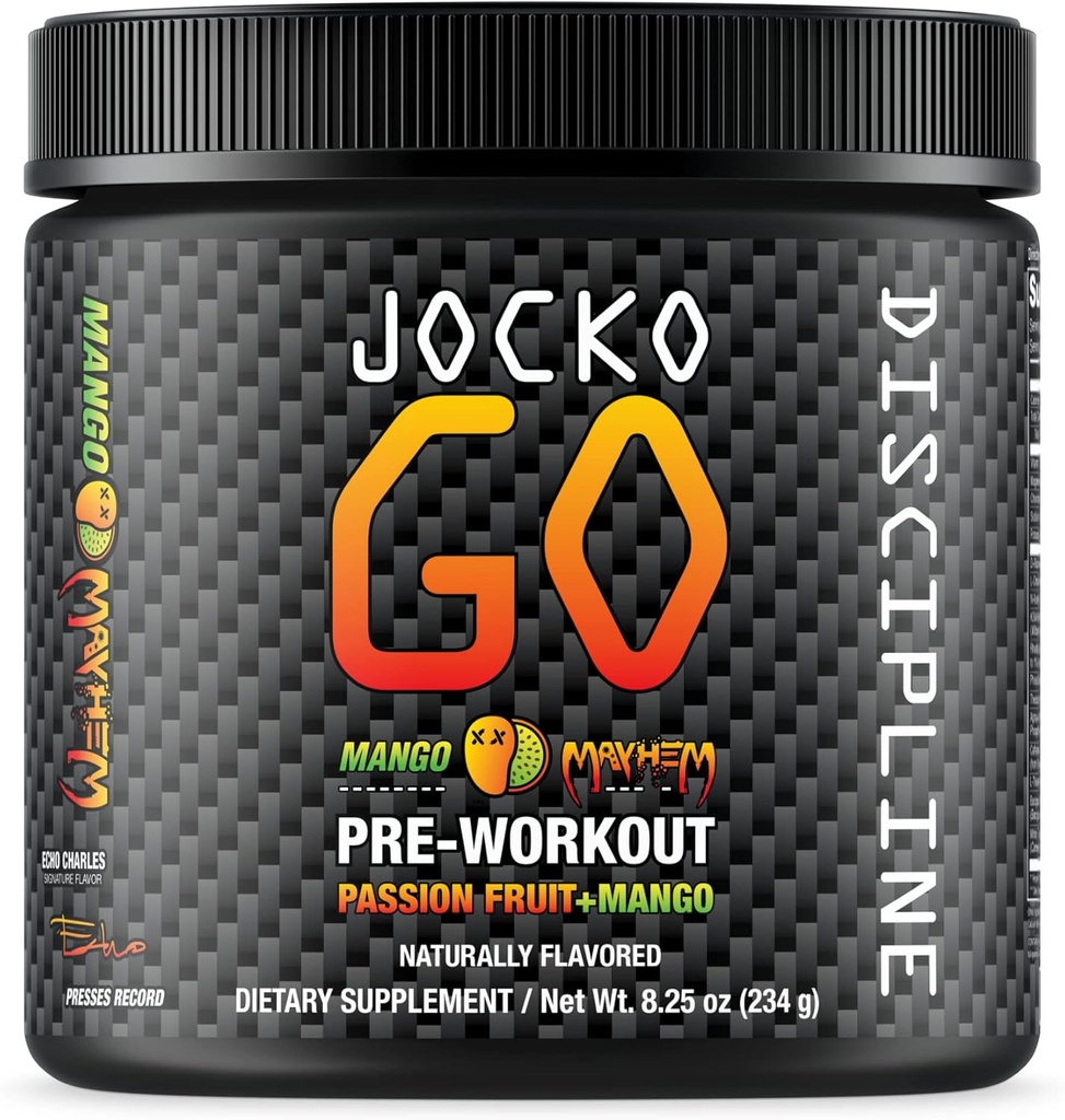 Jocko Fuel Pre Workout Powder με L-Citrulline, Nootropic & Caffeine για Αντοχή & Σταμίνα - Keto, Χαμηλή Ζάχαρη Blend για Απόσταση Εκτέλεσης, Ποδηλασία, Jiu Jitsu - 30 Υπηρεσίες (Mango)