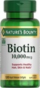 Nature's Bounty Biotin Hair Skin and Nails Βιταμίνες, Υποστηρίζει υγιή μαλλιά, δέρμα και νύχια, 10.000 mcg, 120 Softgels (Pack of 1)