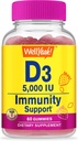 WellEvet D3 5000 IU (125 mcg) Ekstra Strenght Gummies - Bone Health, Immune Branson, Bone and Teeth Support -Non GMO, Gluten Free, Nut Free, Vegetarian -Strawberry Flavor -60 Gummies