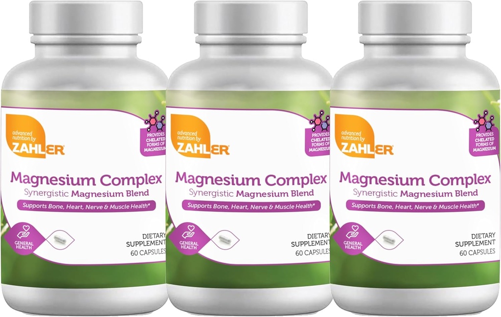 Zahler Magnesium Complex Συνεργατικό Μείγμα Μαγνησίου, Υποστηρίζει τα οστά, την καρδιά, τα νεύρα και την υγεία των μυών, 180 κάψουλες.