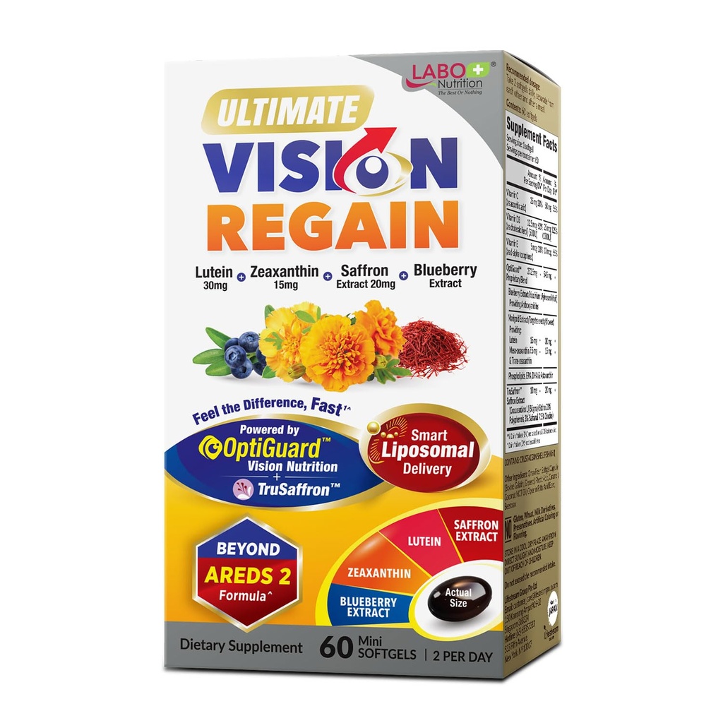 LABO Beslenme Ultimate VisionREGAIN, Eye Vitamin Beyond AREDS 2 Formula ile Lutein, Zeaxanthin, Saffron Extract, Blueberry for Macular and Retinal Health, Eye Fatigue, Night Vision Support 60 Counts