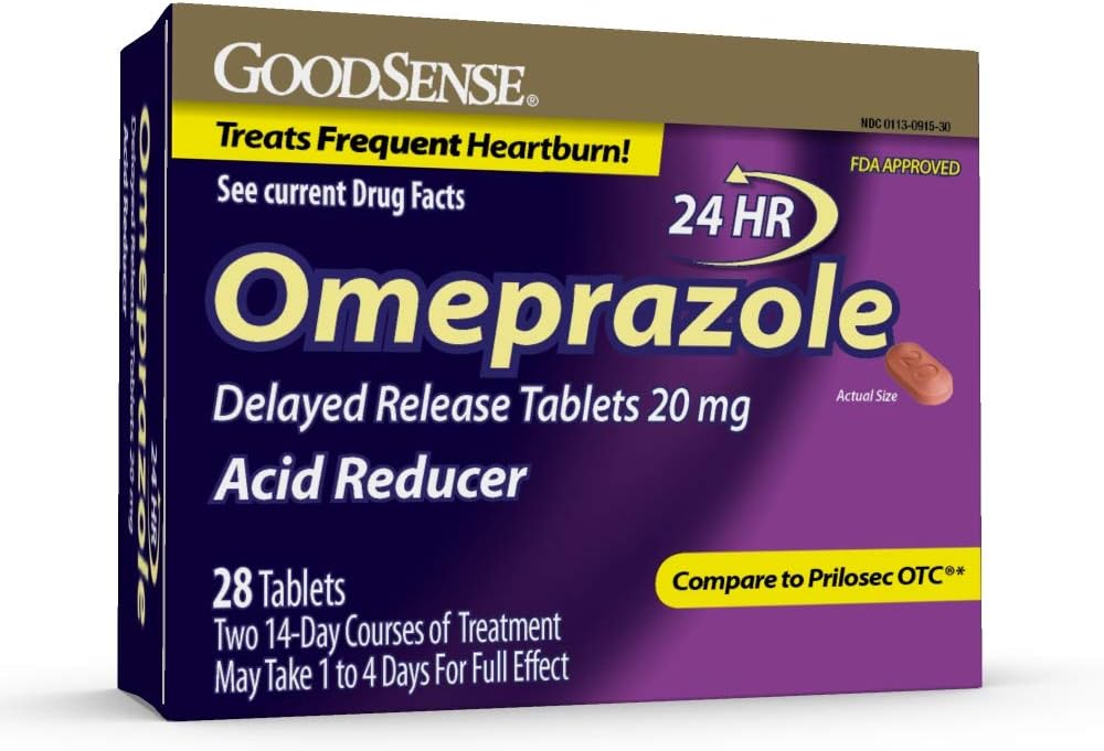 GoodSense Omeprazole Gecikmiş Yayın Tabletleri 20 mg, Asit Tespiti, Frequent Heartburn, 28 Count