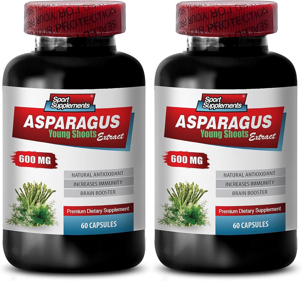 asparagus young shoots capsules - ASPARAGUS 600 MG - YOUNG SHOOTS EXTRACT - asparagus root extract - antioxidant formula capsules, asparagus extract capsules organic, water pills - 2 Bot 120 Capsules