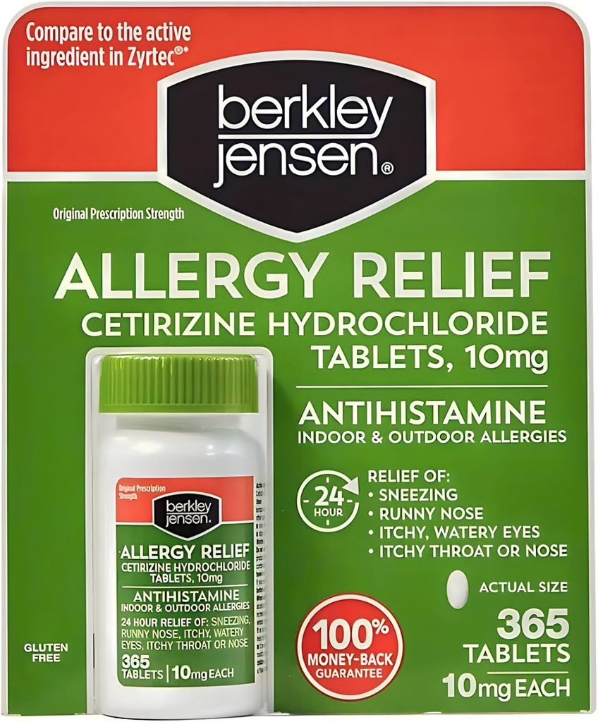 Berkley jensen 24 Saat Alerjisi (365 Ülke), 10 mg Cetirizine Anti Antihistamin - Kapalı ve Açık Tüm Enerjiler için Hızlı Anti-Sw Tabletler, Zyrtec ile Karşılaştırma