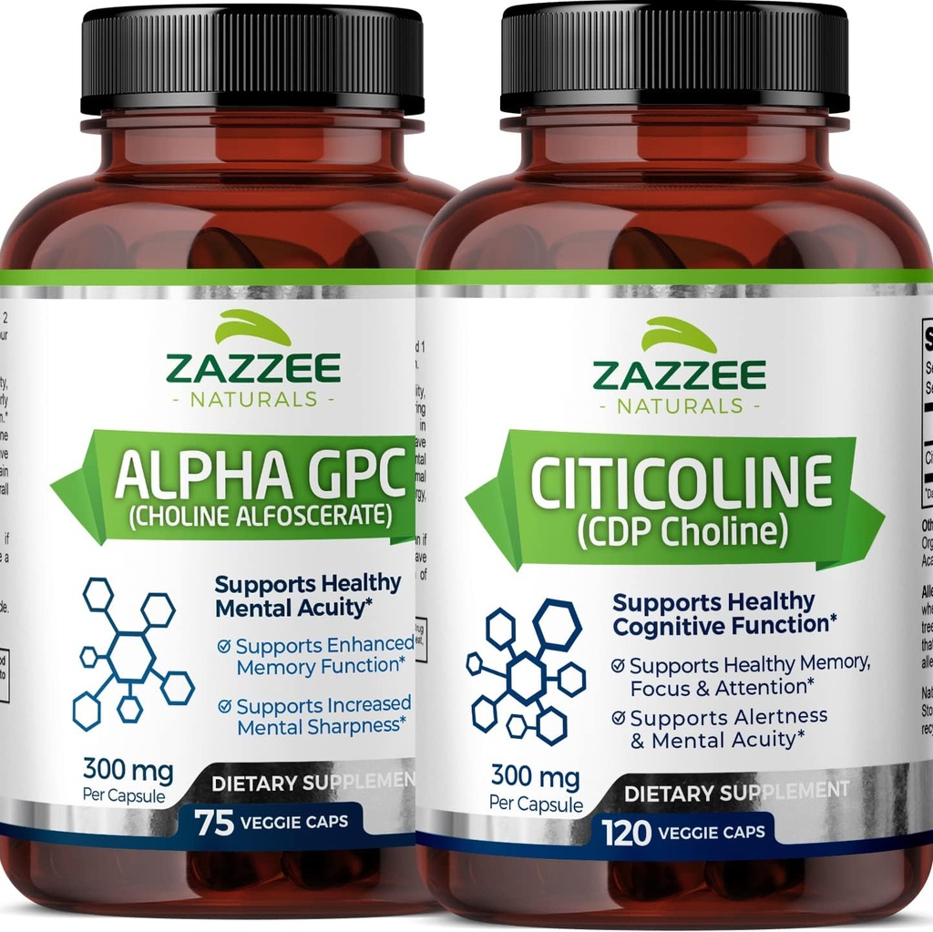 Zazzee Citicoline CDP Choline Capsules ve Alfa GPC Choline Capsules
