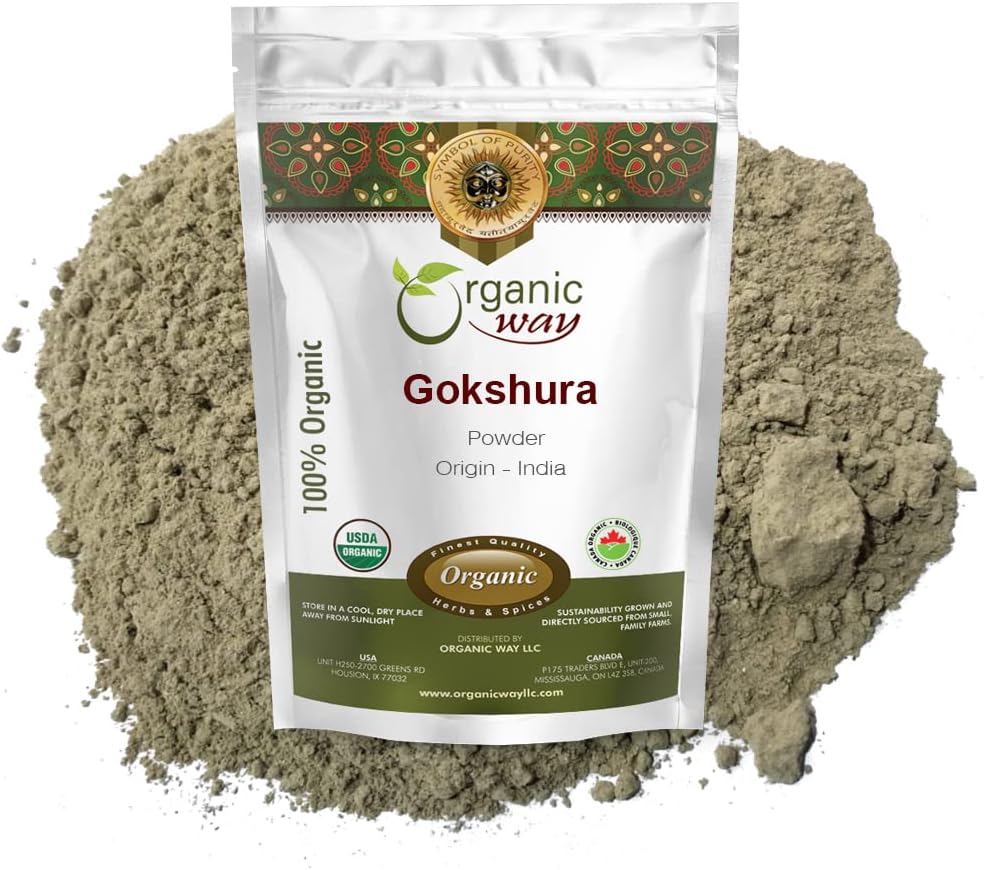 Organik Way Gokshura Toz (Tribulus Terrestris) - Organik & Kosher sertifikalı | Raw, Vegan, GMO & Gluten Ücretsiz | USDA sertifikalı | Origin - India (1LBS/ 16Oz)