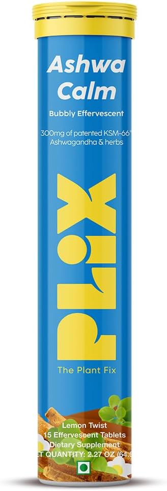 PLIX - The PLANT FIX KSM-66 Ashwagandha 300 mg Effervescent Supplements for Stress, Mood & Energy Support with Vitamin D3 & Brahmi - 15 Vegan, Non-GMO, Gluten-Free Tabletler, 1 Paket