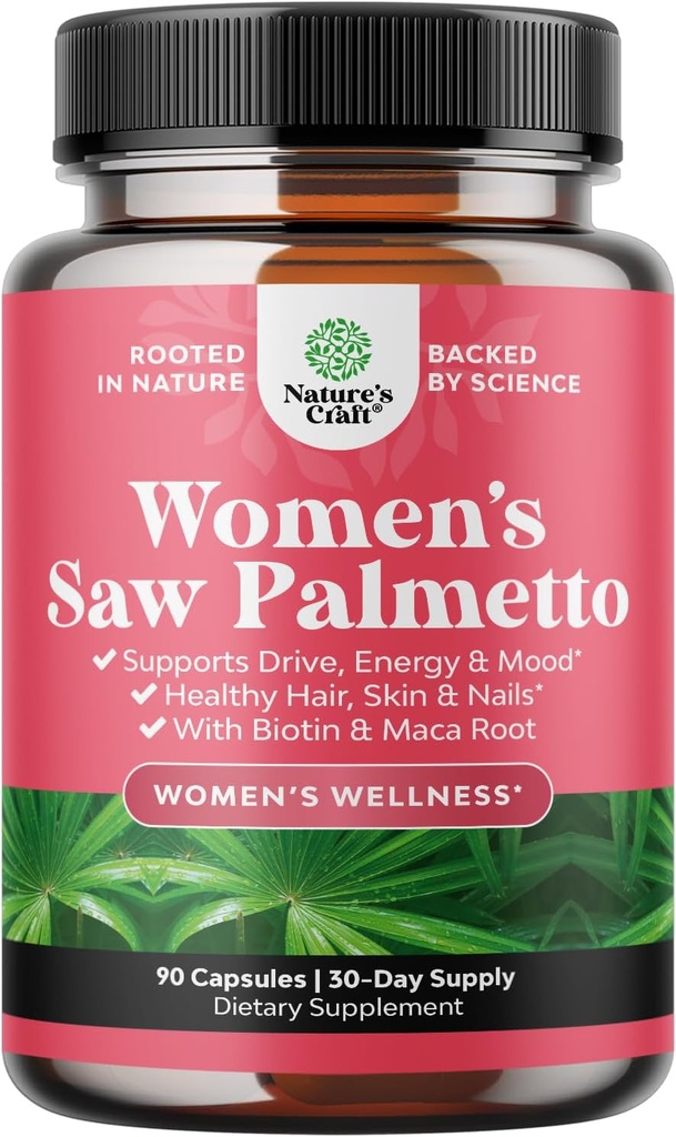 Extra Strength Saw Palmetto for Women 500mg - DHT Blocker for Women 30-Day Supply - Βιταμίνες μαλλιών για την απώλεια μαλλιών συμπλήρωμα - Pure Saw Palmetto Εκχύλισμα κάψουλες με Maca Root & Biotin - 90 Κάψουλες