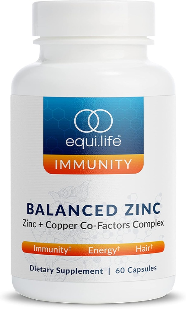 Equilife Balanced çinko, 15 mg çinko & Copper Co-Factor Kompleksi C & Vitamin B6 Günlük Immunity ve Wellness Desteği için, Gluten Free, Vegan, GMO, 60 Capsules