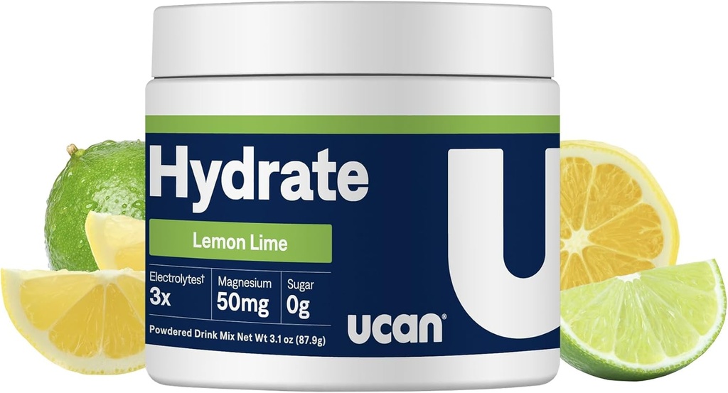 UCAN Hydrate Electrolyte Drink Mix (Lemon-Lime, 30 Σερβιτόρες) Ζάχαρη-δωρεάν, Κετο-Φιλικοί, Vegan, μη-GMO, Gluten-Free Ηλεκτρολύτης σκόνη με Κάλιο & Μαγνήσιο για Δρομείς & Αθλητές