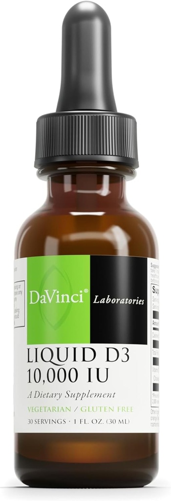 DAVINCI Labs Liquid D3 10,000 IU - Helps Support Bone Health, Immune Support & Heart Health with Vitamin D3 - Gluten Free & Vegetarian - 1 Fl Oz (30 Servings)