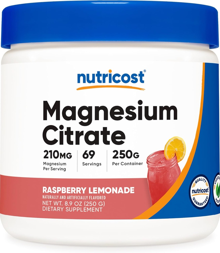 Nutricost Μαγνήσιο Κιτρικό Σκόνη (Λεμονάδα Raspberry, 250 γραμμάρια)
