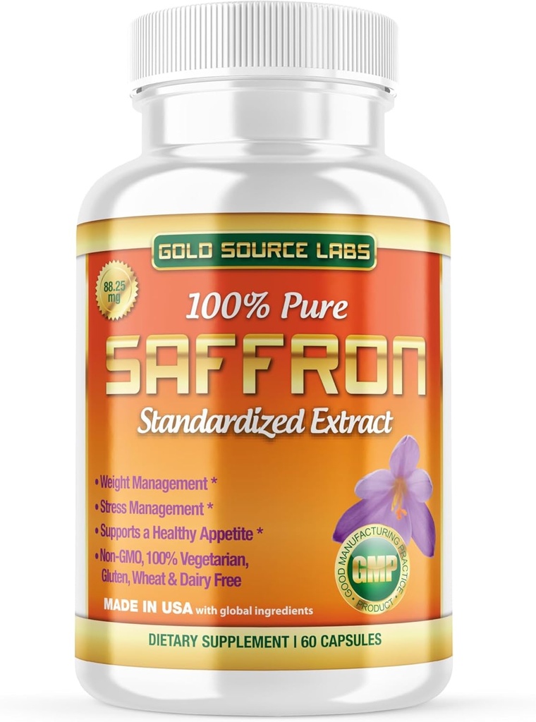 Saffron Extract Supplement - 88.25 mg Capsules with Standardized .3% Safranal Extract Plus Pure Saffron Toz, 60 Maksimum Güçlü Vejetaryen Pills - Premium Appetite ve Eye Supplement