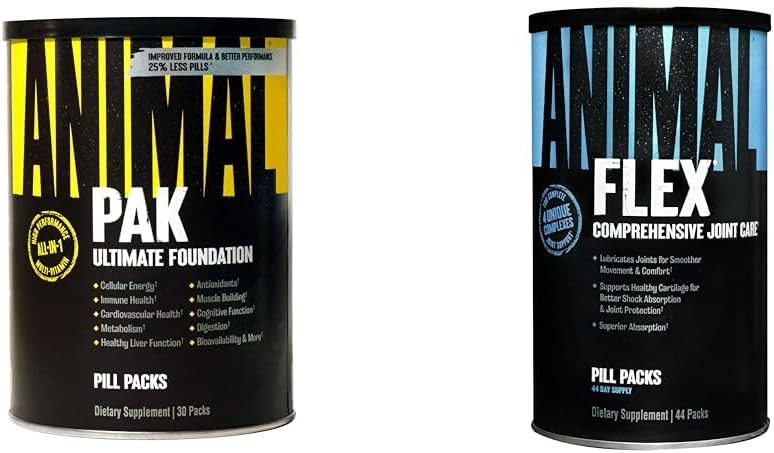 Animal Pak - All-in-One Vitamin & Supplement Pack & Flex -Complete Ortak Destek Supplement - Contains Turmeric Root Curcumin - Helps Tamir & Restore Ortakları - 44 Packs