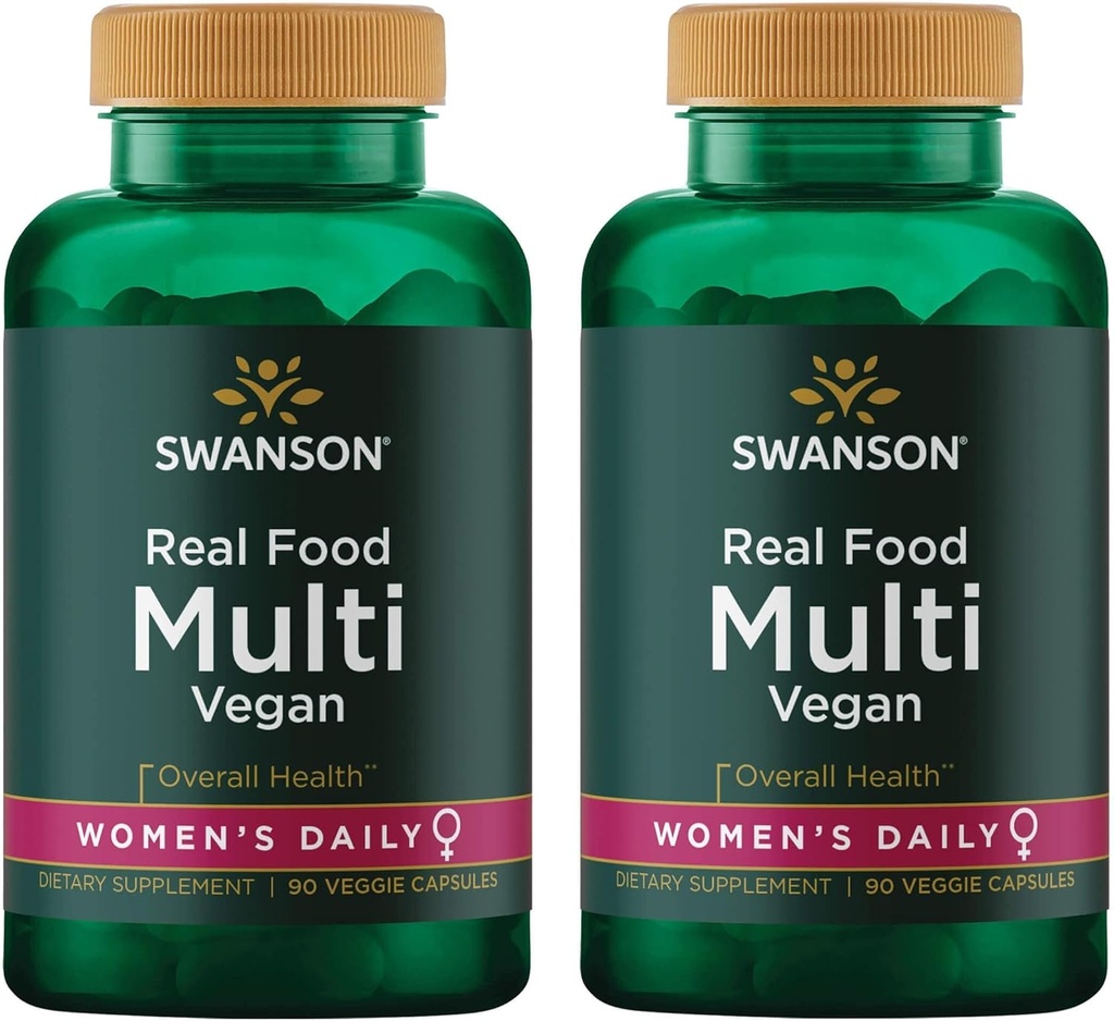 Gerçek Gıda Multi Women's Multivitamin Multimineral Women's Health Urinary Tract Stress Response Bone Hair Skin Nails Support Supplement Vegan Gluten-Free Non-GMO 90 Veggie Capsules Veg Caps (2 Pack)