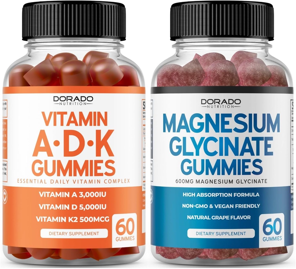 ADK Gummies Vitamin D3 K2 (60 Count) Συμπλήρωμα με D & K-10 Vegan συμπλήρωμα Raspberry Flavor - Μαγνήσιο Γλυκινικό (60 Count) - Γλυκινικό Gummies για Ενήλικες - Μη ΓΤΟ, Vegan & Made in USA