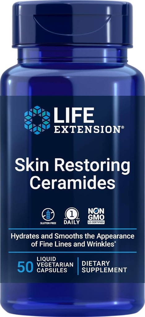 Life Extension Skin Restoring Ceramids, 50 Veg Capsules - Vegetarian Phytoceramid Supplement