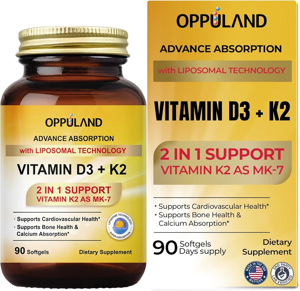 D3 Vitamini + K2 5000 İ - Liposomal Teknolojisi Gelişen Absorpsiyon için - MK-7 Vitamin K2 100mcg - Bone &dis Metabolism - D3K2 Supplement for Men & Women - 90 Softgels