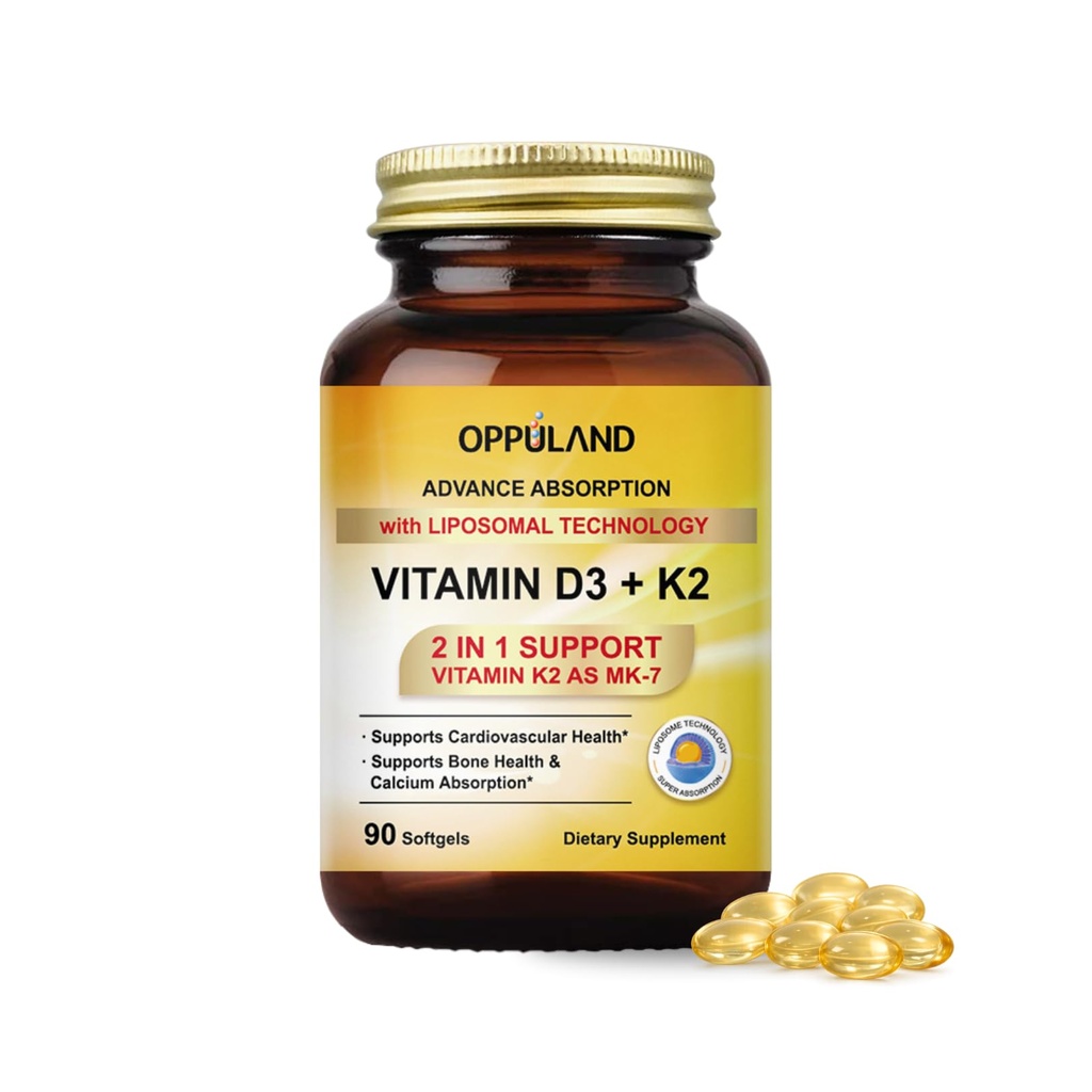 D3 Vitamini + K2 5000 İ - Liposomal Teknolojisi Gelişen Absorpsiyon için - MK-7 Vitamin K2 100mcg - Bone &dis Metabolism - D3K2 Supplement for Men & Women - 90 Softgels