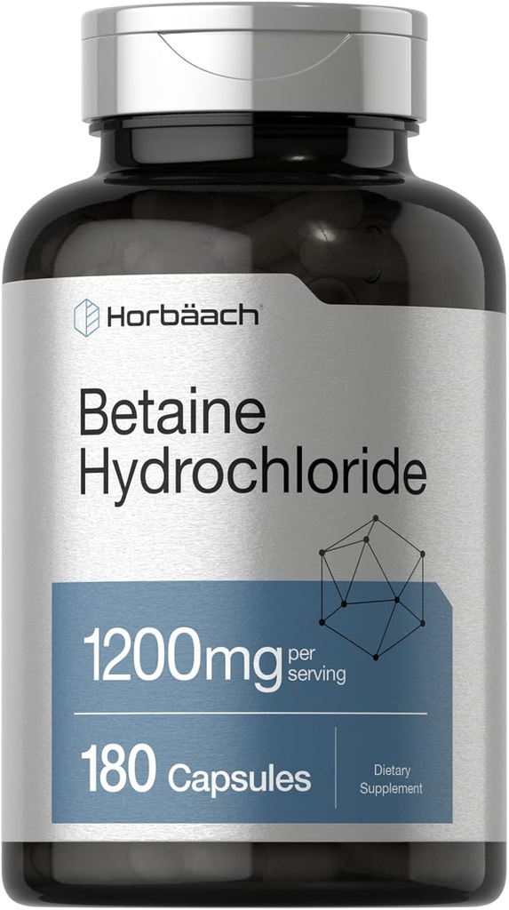 Horbäach Betaine HCl 1200 mg | 180 Capsules | Betaine, Supplement | Non-GMO, Gluten Free