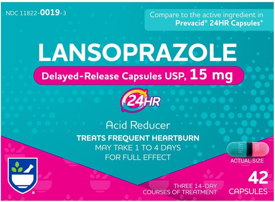 Rite Aid Lansoprazole 15mg - 42 Capsules, Asit Dönüşümlü Yayın Capsules USP, Heartburn Relief and Acid Reflux, Up to 24 Hours of Relief