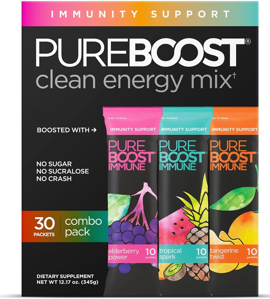 Safboost Immune Clean Energy Branson, Enerji İçecek Mix ve Immunity Supplement with Elderberry, 1.200 mg C, Vitamins A + D, ve çinko. Sugar-Free (Combo Pack, 30 Count)