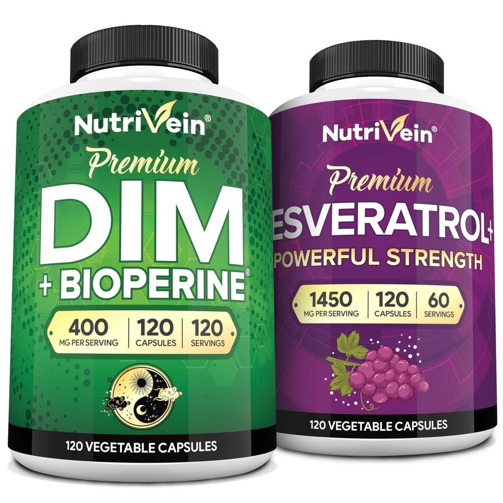 Nutrivein Premium Resveratrol Capsules ve DIM Supplement Sche: High-Abions Resveratrol Tamam ve DIM for Recovery, Balance ve Vitality