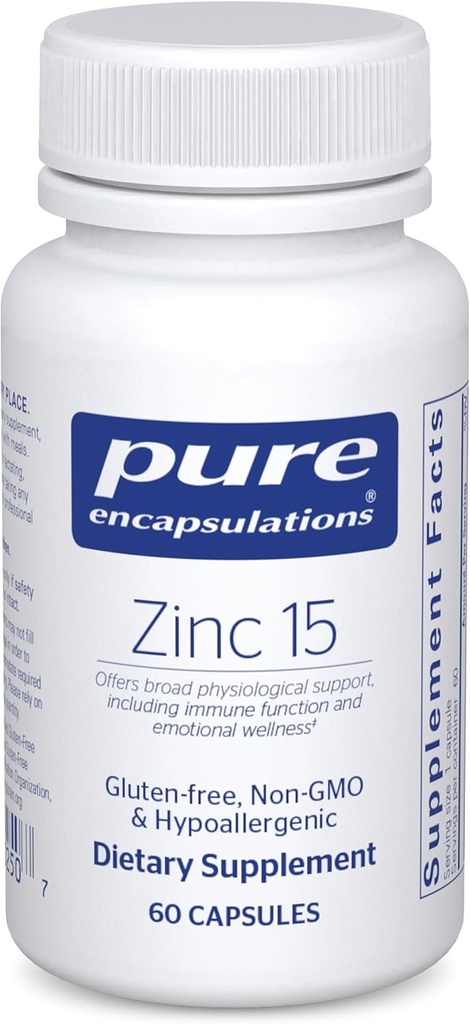 Pure Encapsulations Çinko 15 mg - Immune System Support, growth & Development - Yara İyiliği için - 60 Capsules