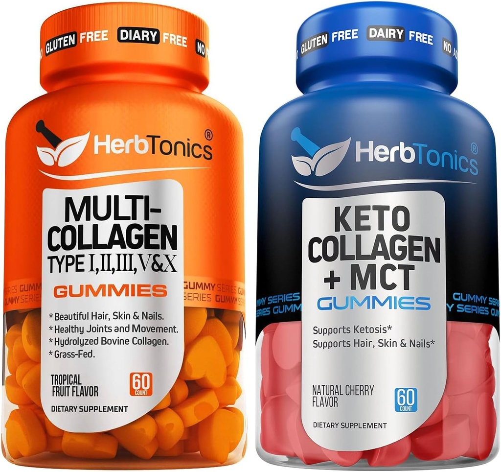 Βότανο Multi Collagen Gummies Τύπος 1,2,3,5 & 10 με Βιοτίνη για την ανάπτυξη των μαλλιών, το δέρμα, τα νύχια Keto Gummies με MCT + Collagen 