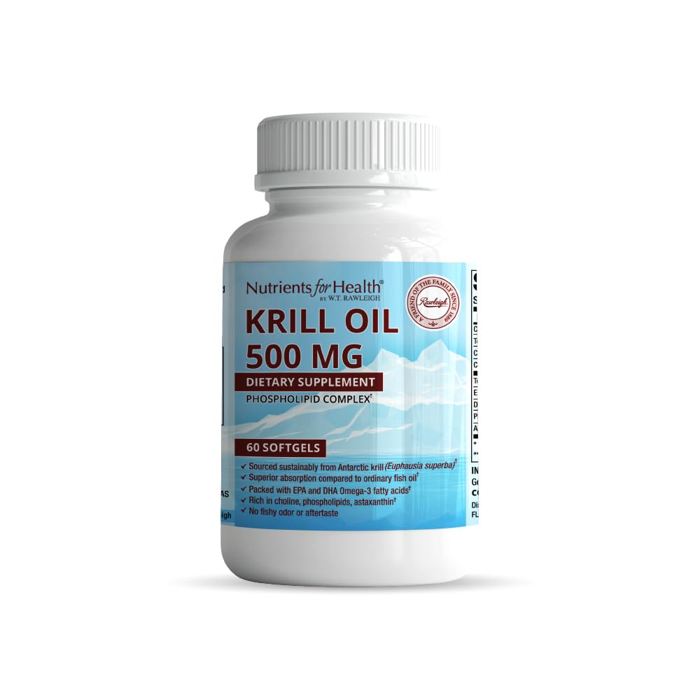 Rawleigh Premium Red Krill Oil: 60 μη GMO Softgels, 1000mg Euphasia Superba Oil την ημέρα, πλούσια σε χολίνη, φωσφολιπίδια, ασταξανθίνη, EPA & DHA Ωμέγα-3 λιπαρά οξέα, για την καρδιά, αρθρώσεις, υγεία του εγκεφάλου