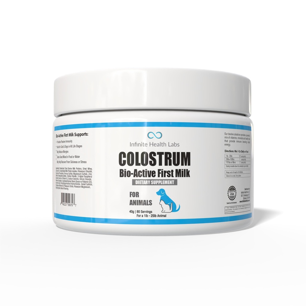 Köpekler için Bio-Active Bovine Colostrum, Cats, Puppies, Kittens & Pets - Daily Colostrum Toz Supplement 40g (80 Hizmet)