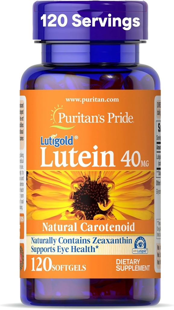 Puritan's Pride Premium LutialtıTM Lutein Caroteno 40mg with Zeaxanthin for Men and Women, Diyetary Supplement for Eye Health Support, 8 Ay Supply, 120 Easy-to-Swallow Softgels