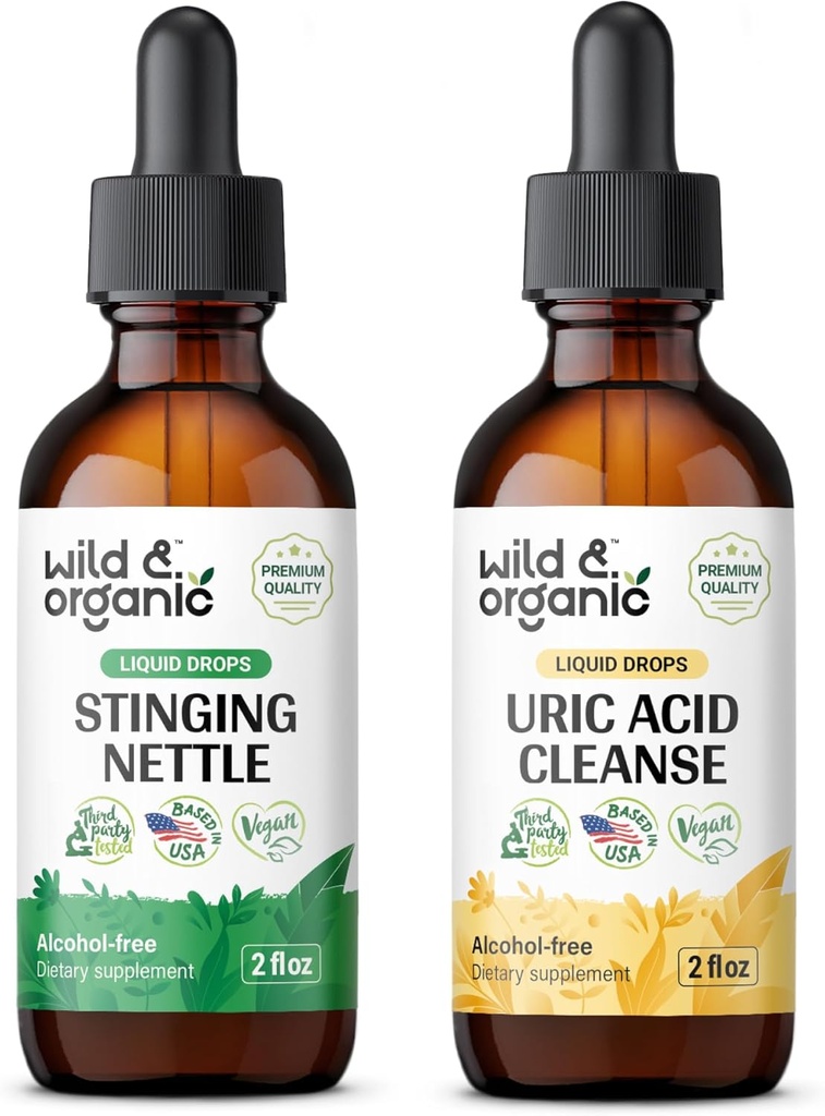 Wild & Organic Sting Nettle Root Tincture 2 fl oz & Uric Acid Cleanse Tincture 2 fl oz