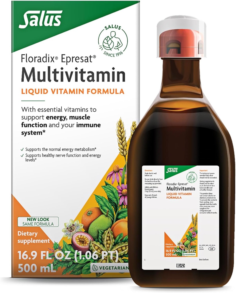 Floradix Epresat Yetişkin Sıvı Multivitamin - Herbal Supplement - Vitamin A, D, B6, Süt Butle & More - Destekler Enerji & Yaşam Sağlığı - Vejetaryen, Non-GMO - 16.9 fl ozz