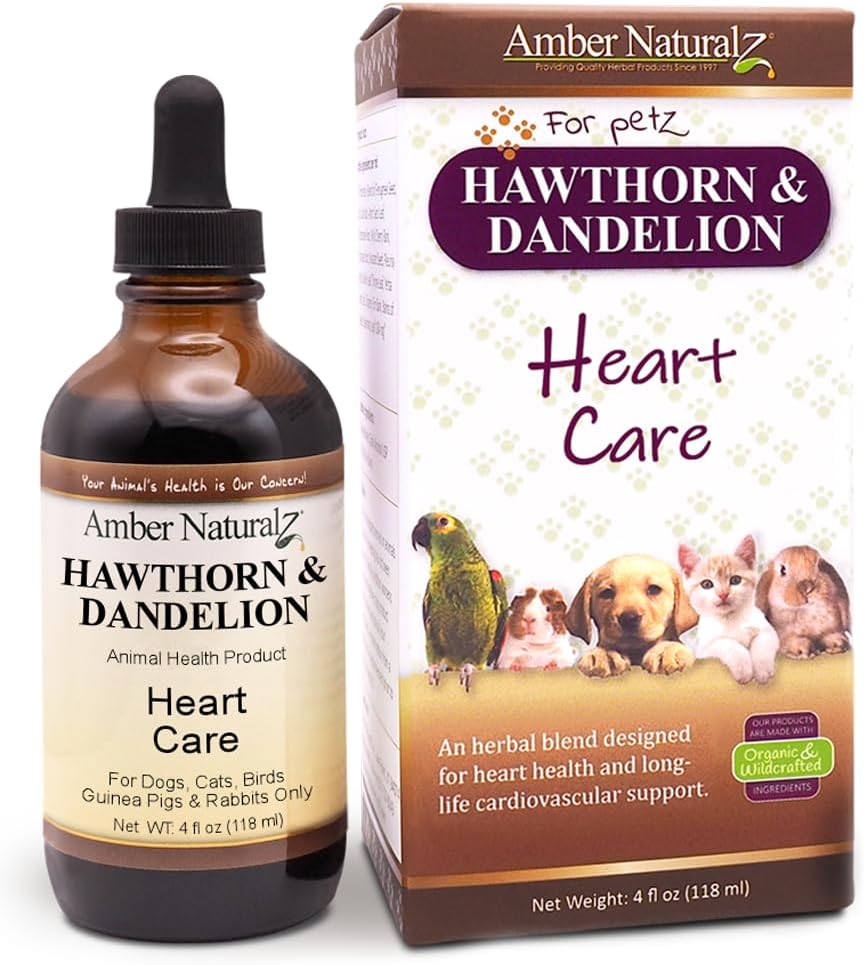 Amber NaturalZ Hawthorn & Dandelion Herbal Supplement for Dogs, Cats, Birds, Tavşanlar ve Gine Pigs | Supports Heart Health, Circulation, and Fluid Balance | Natural Cardiovascular Care