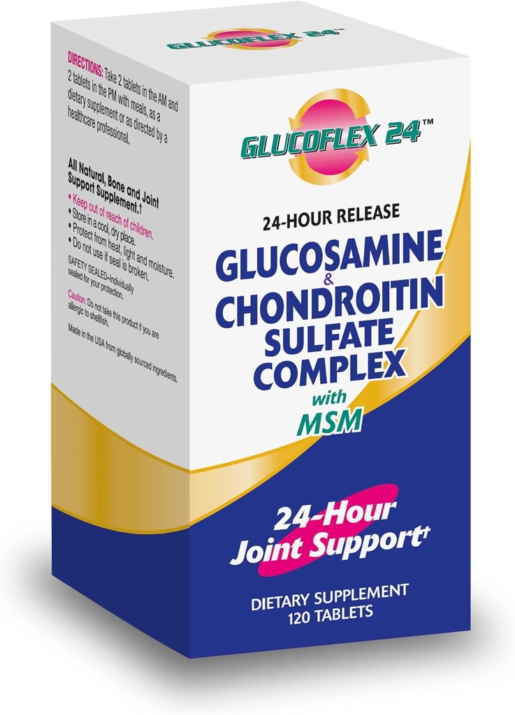 Glucoflex Glucosamine & Chondroitin Sulfate ile MSM, 24 Saat Ortak Destek, Sağlıklı Kemikler, Sağlıklı Hareketliliği Destekler, 30 Hizmet, 120
