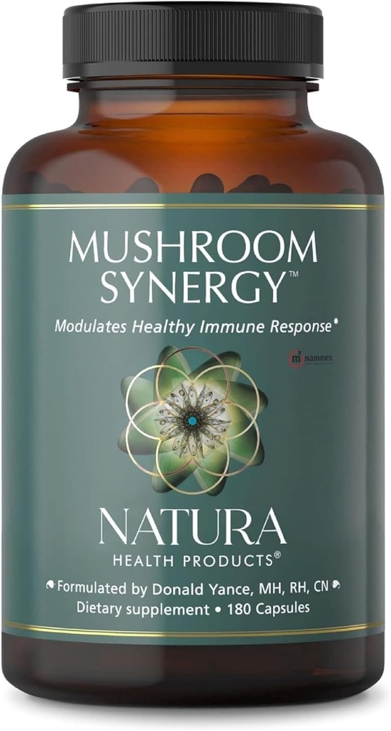 Natura Health Products Mushroom Synergy Supplement - Διαθέτει Turkey Tail, Red Reishi, Chaga, & Poria Μανιτάρια - Modules Υγιεινή ανοσοαπόκριση * (180 κάψουλες)