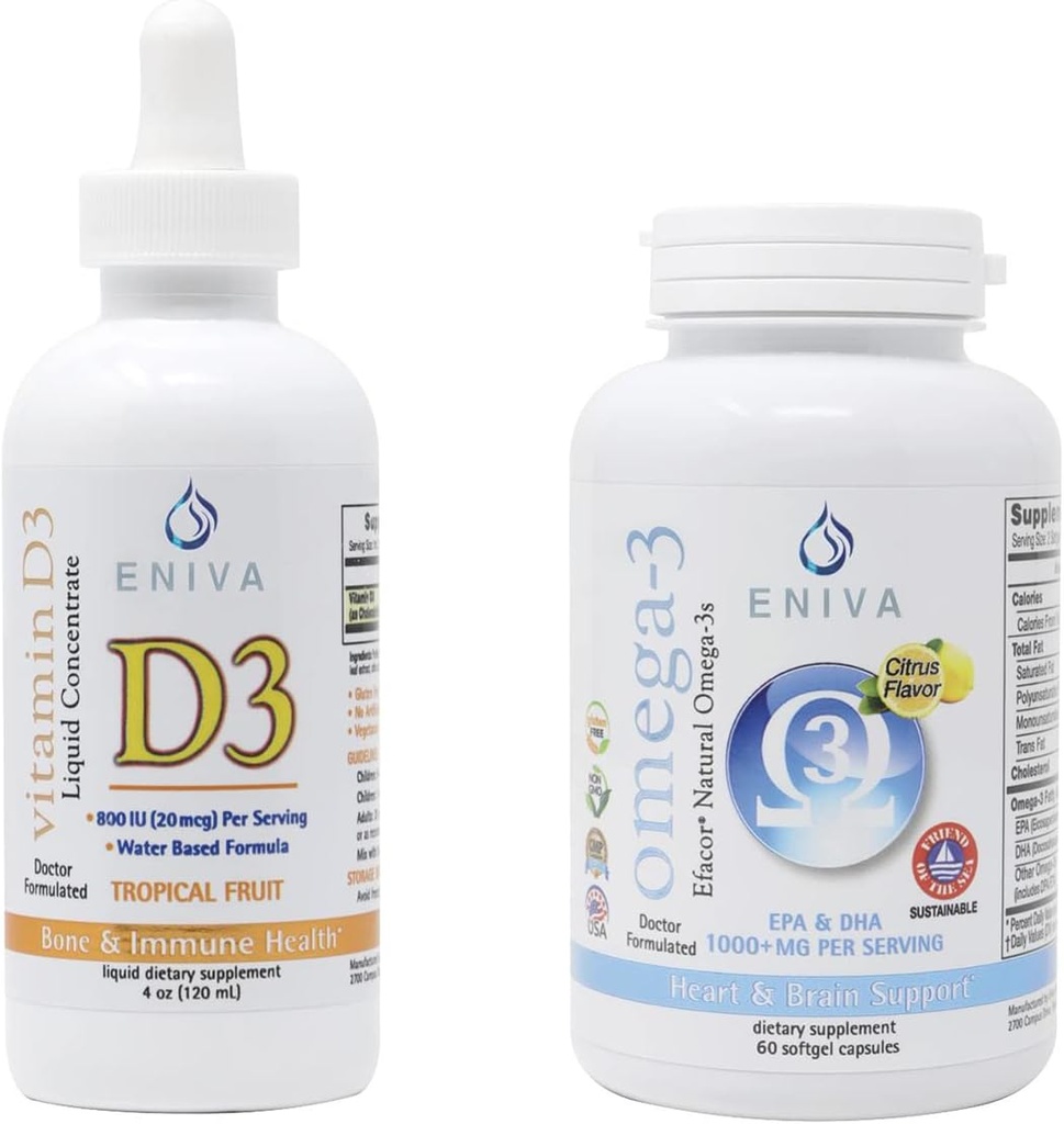 Eniva Omega 3 Premium Fish Oil High EPA/DHA ve Sıvı Vitamin D3 (120 mL) Doktor Hızlı Apsiyon için Formüle edildi