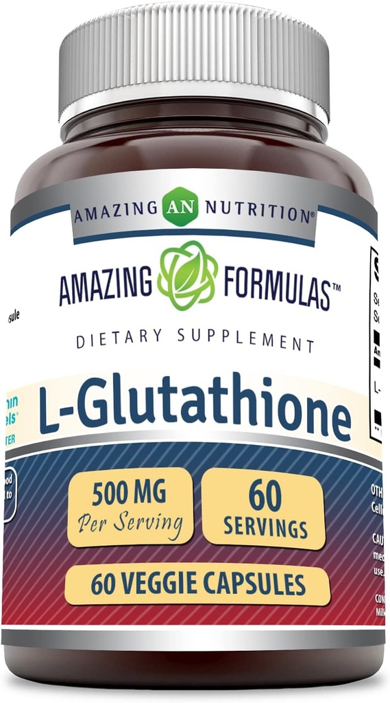 Amazing Formulas L-Glutathione Supplement | 500 Mg Per | Veggie Capsules | Non-GMO | Gluten Free | Made in USA (1 Pack | 60 Count)