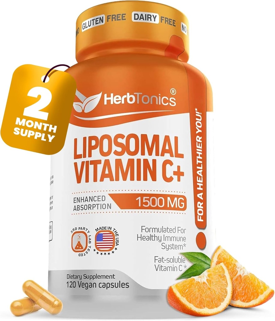 Liposomal Vitamin C Capsules 1500 mg Immune Support Supplement | Immune System Health | High Abxia C | Contains Collagen | 120 Vegan Capsules Non-GMOMO