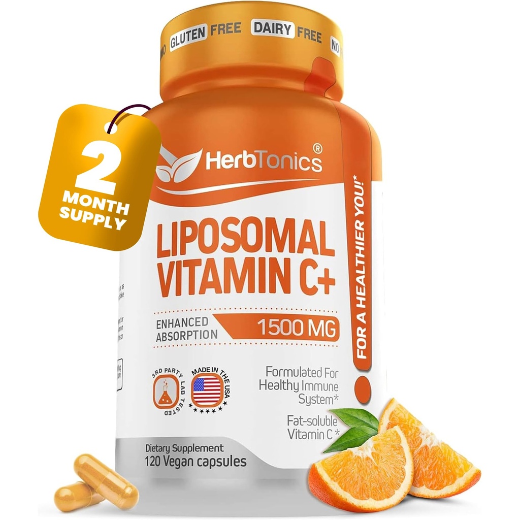 Liposomal Vitamin C Capsules 1500mg Immune Support Supplement | Immune System Health | High Absorption Vitamin C | Contains Collagen | 120 Vegan Capsules Non-GMO