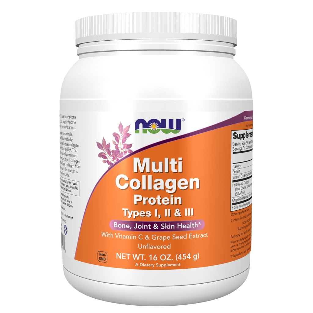 Şimdi Gıdalar Tamamlar, Multi Collagen Protein Tipleri I, II & III Toz, Bone, Ortak ve Skin Health, 16 oz (454 g)
